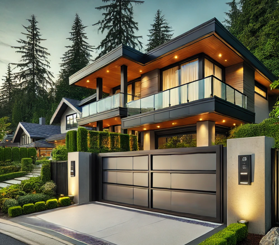 An image of a residential property in Langley, BC, featuring overhead garage doors